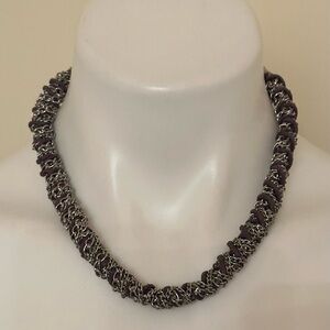 SILVER & LAVENDER Adjustable, Wrapped Rope Chain Necklace